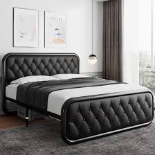 King Size Metal Bed Frame With Leather