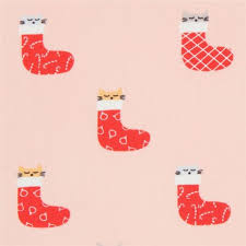 Fat Quarter 50 X 56 Cm Peach Fabric Cute Cat Kitten In Christmas Stocking By Dear Stella Usa Kawaii Fabric Shop