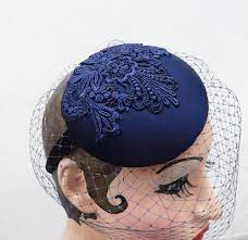 Navy Blue Birdcage Veil Cocktail Hat Silk Fascinator Lace Etsy Vintazhnye Shlyapy Obodok Shlyapa