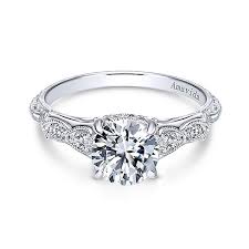 18k White Gold Vintage Inspired Amavida Diamond Engagement Ring Wedding Rings Vintage Round Engagement Rings Straight Engagement Ring