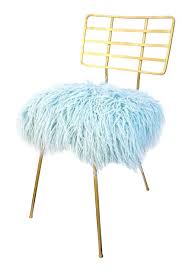 Mid Century Modern Gold Metal Light Blue Faux Fur Chair On Chairish Com Mid Century Modern Chair Mid Century Chair Pin Legs