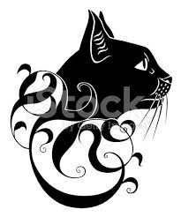 decorative illustration of stylized black cat with floral elements black cat decor cat face drawing cat tattoo