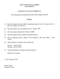A certificate of good standing (also know as a record of compliance or incumbency) is a commonly used means of certifying the current status of a particular uk company. Free Printable Certificate Of Incumbency Form Generic