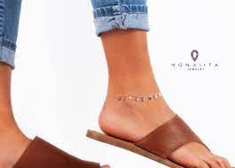 خلخال أنيق من الفضة الخالصة عيار 925 والمطلي بالذهب ومرصع بحبيبات الزريكون anklet jewelry anklet heeled mules