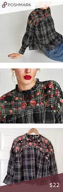 Zara Floral Embroidered Check Top Xs Zara Tops Zara Tops