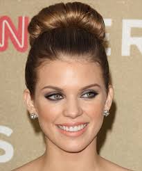 2021 updo hairstyles for black hair make the image brighter and help to draw attention to the complexion: Annalynne Mccord Long Straight Light Golden Brunette Updo