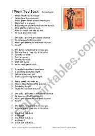 English Worksheets Song Jackson 5 S I Want You Back Infinitives