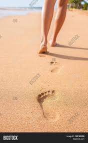 Footprint, footprint in the sand, wet sand, grains of sand, barefoot, beach, summer, the rate of public domain. Beach Sand Footprints Image Photo Free Trial Bigstock