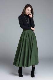 Women S Winter Wool Maxi Skirt Vintage Inspired Circle Etsy Green Skirt Outfits A Line Skirt Outfits Maxi Skirt Winter