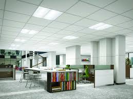 Modern Office Workspace Illuminated By Architectural Linear Recessed Troffers In Ceiling Design Ceiling Design Office Space Design Modern Office