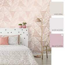 Zara Shimmer Metallic Wallpaper Soft Pink Gold Pink And Gold Wallpaper Metallic Wallpaper Geometric Wallpaper In Bedroom