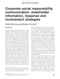Pdf Corporate Social Responsibility Communication Stakeholder Information Response And Involvement Strategies