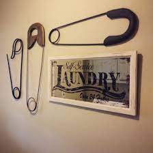 Laundry Room Wall Decor Large Safety Pins And Mirror Primitive Laundry Rooms Laundry Room Wall Decor Farmhouse Laundry Room