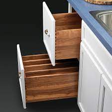 Exceptionally convenient, our drawer kits replace the entire upper drawer in base cabinets and incorporate a tray designed for storage of carving knives and a reversible cutting board serving tray. Bertch Walnut Drawer Boxes