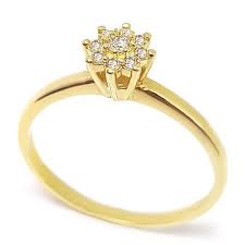 Anel Chuveiro Estrela De Diamante Com Aro Polido Em Ouro 18k Amarelo