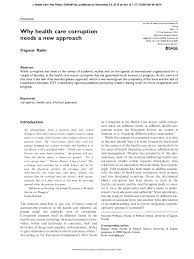 As the nation's principal health statistics agency, the national center for health statistics compiles statistical information that is often used to help guide actions and policies to improve the nation's health. Pdf Why Health Care Corruption Needs A New Approach Dagmar Radin Academia Edu