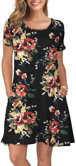 Korsis Women S Summer Casual T Shirt Dresses Short Sleeve Swing Dress Pockets At Amazon Women S In 2020 Sleeved Swing Dress Women Long Sleeve Tops Short Sleeve Dresses