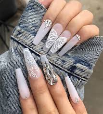Stylish Belles Gorgeous Long Butterfly Coffin Shaped Nails Set These nails designed with so many amazing ideas.