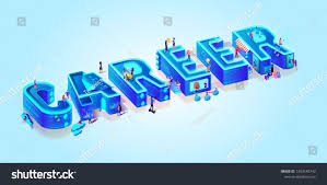 Isometric 3d Word Career Creative Letters On Light Blue Gradient Background Little People Search Job In Neon City Using Smart H 3d Words Isometric Neon Signs