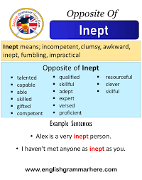 Check 'inept' translations into russian. Opposite Of Inept Antonyms Of Inept Meaning And Example Sentences English Grammar Here
