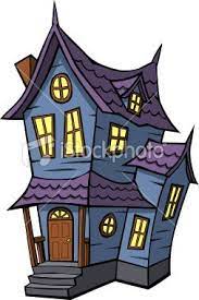 A Rickety Old Spooky Cartoon Haunted House With Blue Cladding And Cartoon Clip Art Haunted House Halloween Art