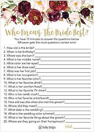 Bridal shower games help the proud women of the family mingle, have fun celebrate the bride. Amazon Com 25 Cute Flowers How Well Do You Know The Bride Bridal Wedding Shower Or Bachelorette Party Game Floral Who Knows The Best Does The Groom Couples Guessing Question Set Of Cards