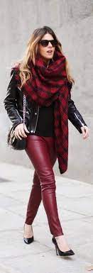 Style Fascinations Black Leather Jacket And Dark Red Pant Red Leather Pants Fashion Style