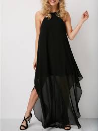 Shop Halter Sleeveless Asymmetrical Hem Plain Maxi Dresses Online With High Quality And Hurry T Black Chiffon Dress Black Chiffon Maxi Dress Chiffon Maxi Dress