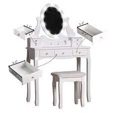 Enhance the look of your bedroom with the picturesque appeal of vanity furniture. Veikous White Wooden Bedroom Vanity Sets Makeup Table With Oval Led Light Mirror And Stool Szt007 The Home Depot