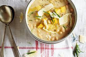 Italian White Bean Soup With Polenta Croutons Tesco Real Food White Bean Soup Vegetarian Recipes Healthy Soup Recipes