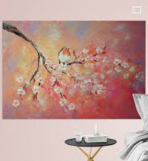 lentebloesem met roodborstje van els fonteine op canvas behang en meer idee verf schilderijen ideeen schilderij