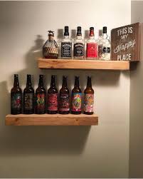 Wooden Shelves For Our Liquor Bottles And Beer Display Kitchen Beer Display Beer Bottle Decor Beer Bottle Display