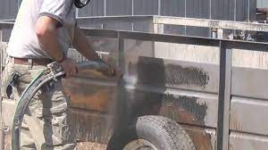 How to sandblast a trailer. Dustless Blasting Vehicle Trailer Youtube