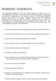 Einerseits die ständigen angriffe der kollegen, andererseits das problem, dass. Dr Andreas Fida Taumer Psychologische Praxis Mobbing Tagebuch