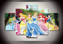 Disney Princesses Framed 5pc Oil Painting Wall Decor Cartoon Bedroom Art Art Wall Kids Princess Wall Art Princess Painting