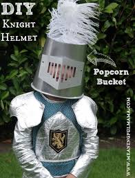 Diy Knight Helmet From A Popcorn Bucket Knight Costume For Kids Knights Helmet Diy Costumes Kids