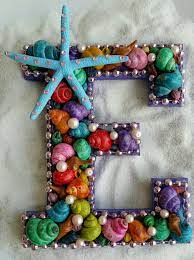 Wood Letter E Embellished With Natural Hand Painted Colorful Sea Shells Mermaid Room Decor Mermaid Room Decor Seashell Crafts Shell Crafts