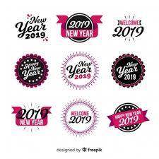 Calligraphic New Year Stickers Collection Vector Free Download
