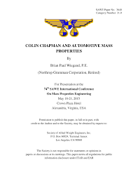 · all crate engines must be located with the # 1 spark plug lining up to right side upper ball joint. Pdf Colin Chapman And Automotive Mass Properties