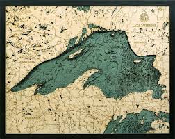 Lake Superior Wood Carved Topographic Depth Chart Map