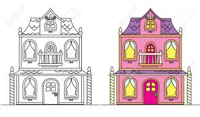 Houses and homes free coloring pages. Coloring Pages For Kids Pretty Pink Dolls House Royalty Free Cliparts Vectors And Stock Illustration Image 85806470