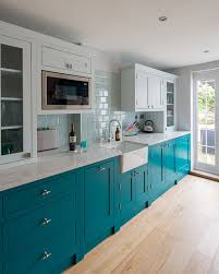 colourful shaker kitchen with belfast
