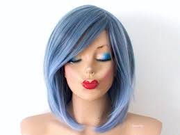 Pastel Blue Ombre Wig: 16" Layered Synthetic Hair With Bangs