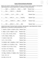 Balancing reactions worksheet balance the following reactions and identify the type of reaction each represents. Chemistry Activity Reaction Types And Balancing Equations Worksheet Answers Tessshebaylo