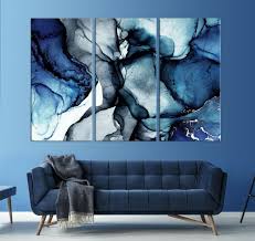 Blue Marble Wall Art Navy Blue Wall Decor Abstract Canvas Etsy In 2020 Blue Wall Decor Living Room Blue Wall Decor Navy Blue Walls