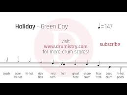 Green Day Holiday Drum Score Youtube In 2020 Green Day Holiday Green Day Drums