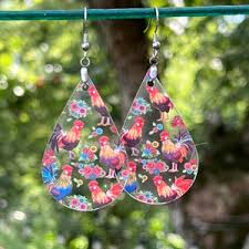 Perfect Gift Earrings Rooster Acrylic Dangle