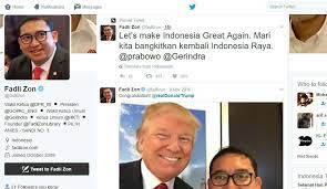 Dia memastikan kalau dirinya tidak pernah menyukai situs tak senonoh. Politician Trump Fanboy Fadli Zon Tweets Let S Make Indonesia Great Again Coconuts Jakarta