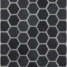 Gray slate mosaic with dark charcoal grout. Black Hexagon Slate Mosaic 12 X 12 100341627 Floor And Decor