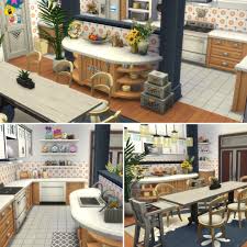 Here, the counter layout is along the walls, and the central island serves as a separator, as well as a casual sitting setup. I Used A Half Wall To Split This Kitchen Island And I Love How It Separates The Room But Keeps An Open Floor Plan Thesims